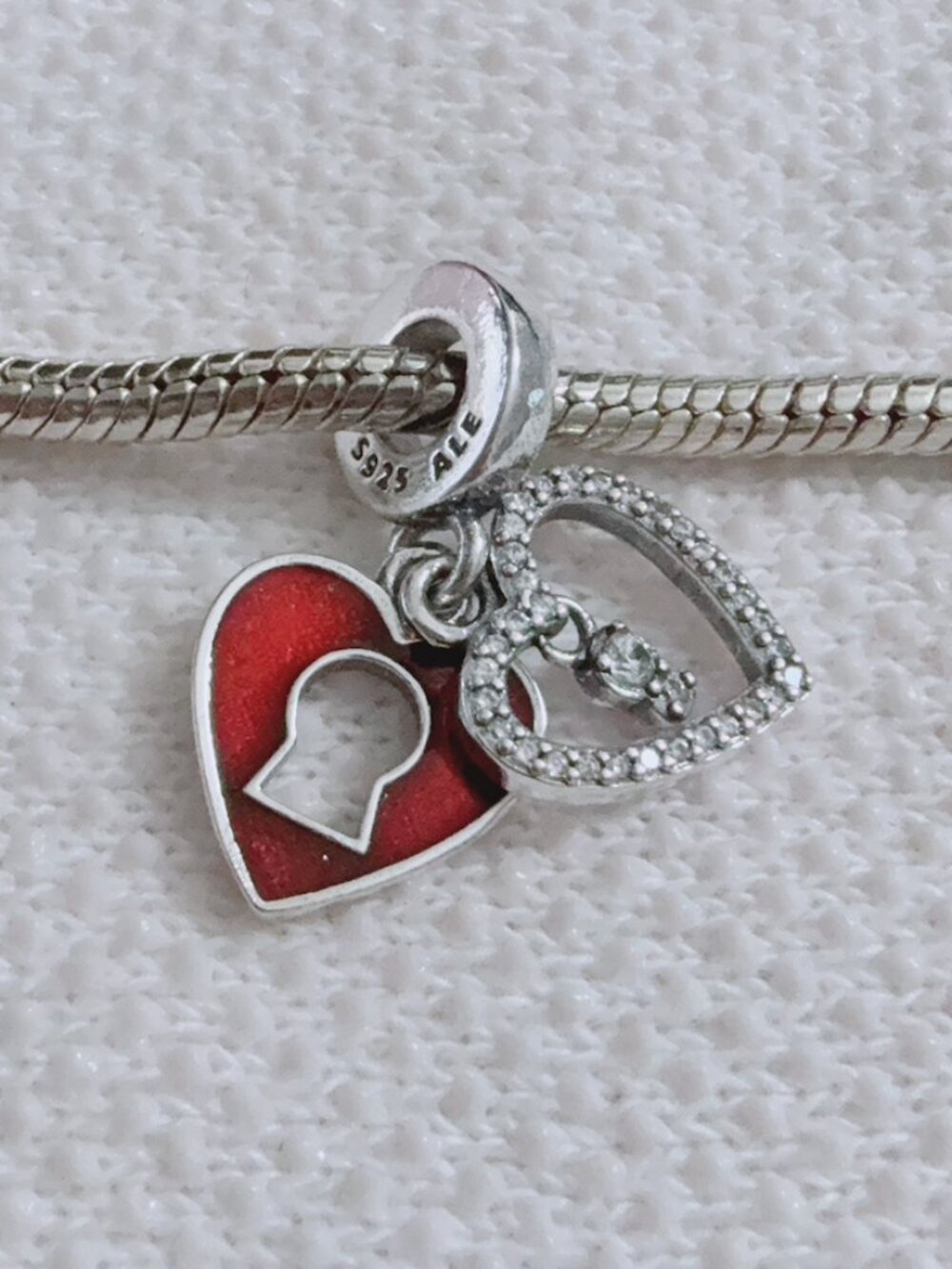 Red Heart Keyhole Silver Charm For Pandora Bracelet Necklace